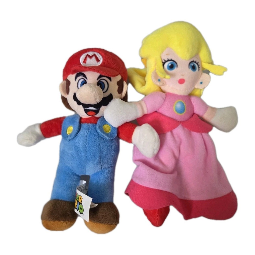 Super Mario Bros Mario and‎ Princess Peach Plush 8in Stuffed Animal Toy Figures